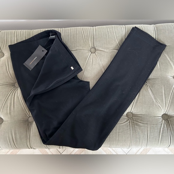 BCBG Max Azria Black Stretch Leggings L Rayon/Nylon/Spandex Silver Logo NWT - Picture 1 of 8